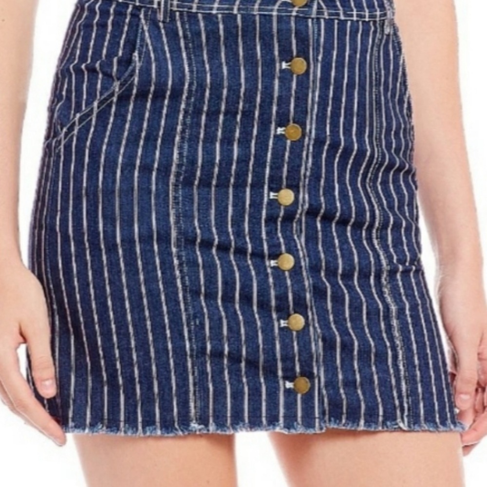 Striped Button Down Denim Skirt